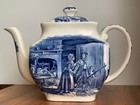 Staffordshire Liberty Blue Teapot W lid - Minute Men Colonial Scene   Repaired