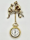 Vintage Cat Brooch With Dangling Watch