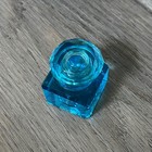 Vintage Electric Blue Faceted Cut Glass Crystal Inkwell Square Base W  Lid