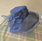Women s Blue Wide Brim Church Hat Kentucky Derby Elegant Dress Hat Bow 
