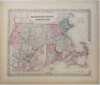 Original 1855 Colton s Hand Colored Map Of Massachusetts And Rhode Island