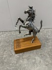 Ferrari Silver Horse Statue On Wood Base David Hughes 1985 Prancing Horse
