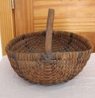 Antique Vintage Two Tone Gathering Egg Basket Primitive Hand Woven Folk Art