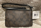 Coach Signature Pvc Leather Corner Zip Wristlet - Im brown black- F64233