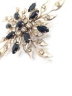 Vintage Large Rhinestone Black Silver Tone Brooch Lapel Pin Flower Statement