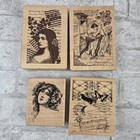 Mixed Lot Of 15 Wood Rubber Stamps Vintage Ladies Tea Set Birds Unique