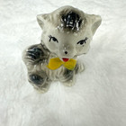Vintage Japanese Kitty Cat Kitten Miniature Figurine Yellow Bow Ceramic