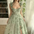 Forest Fairy Evening Gown Lace Mesh Modest Dress Thigh High Slit Long Dresses