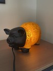 Vintage Tin Chi Pig Night Light Lamp Mottled Amber Art Glass Bronze Andrea Sadek