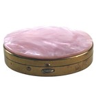 An Unusual Vintage Pink Mother Of Pearl Ladies Oval Compact C 1940 s