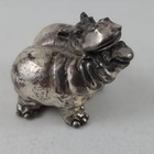 Metal Hippopotamus Figurine Silver Tone Double Hippo Small Desk Statue Decor
