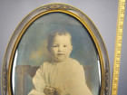 Early 1900 s Antique Oval Picture Frame Curved Bubble Glass 21 5  X 15 5 