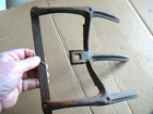 Antique Vintage Cast Iron Three Tine Garden Cultivator Head With Blade  Farm