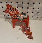 Vintage Hand Painted Akta Dalahemslojd Nils Olsson Swedish Dala Horses Set Of 4