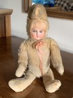 14    Antique German Beautiful Bisque Face Girl Doll In Mohair Bear Type Suit