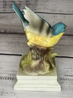 Vintage Seymour Ann Blue Jay On Flowers Made In Japan Ceramic Statue Figure Bird