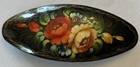 Vtg Russian Wooden Black Lacquered Hand-painted Floral Barrett Signed Kosheleva