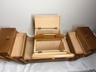 Vintage Brown Wooden Accordion Sewing Box Fold-out Organizer W  Handle   Trays