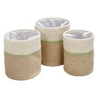 Paper Straw Set Of 3 Nesting Storage Baskets With Handles  Natural green