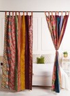 2 Pcs Indian Sari Patchwork Curtain Drape Window Decor Multi Silk Sari Curtain