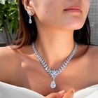 Stunning Cubic Zirconia Bridal Flower Drop Wedding Necklace Earrings Jewelry Set