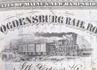 1874 Stock Certificate 10 Shares Portland   Ogdensburg Rail Road Co Maine   N h 