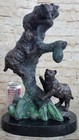 Western Art Charles Russell Black Bear Mother Cub Bronze Marble Statue Sculpture