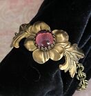 Art Nouveau Flower Bracelet Brass Floral Cuff Antique Glass Art Nouveau Jewelry