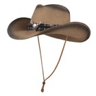 Western Straw Cowboy Cowgirl Hat For Men Women Wide Brim One Size Black-brown