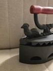 Antique Cast Iron Wood Handle Rooster Latch Coal Sad Iron Press