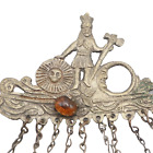 Rare Incan Mexican Sun Moon Hair Shawl Pin With Amber Stone Vintage Jewelry Lj