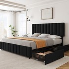 King queen full Size Bed Frame W 4 Drawers Modern Linen Upholstered Platform Bed