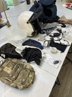 Militaria Helmet Lot With Accessories  Communication Gear  Gloves  And Pouches