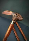 Antique Victorian Wooden Walking Cane Sticks Rabbit Head Handle Vintage Designer