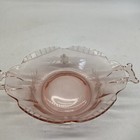 Vintage Pink Depression Etched Frosted Serving Bowl W  Handles Glass Floral