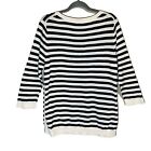 Talbots Nautica Sweater Size L Crocheted Sides Black White Stripe Cotton Sweater