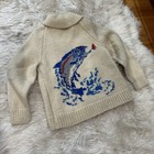 Vtg Cowichan Sweater Hand Knit Fishing Design     
