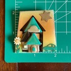 Vintage Lucinda House Pin W Flower Car Handmade Artisan Jewelry