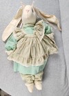 Handmade Cloth Bunny Rabbit Doll Long Ears Dress Lace Button Eyes Large Ruffles