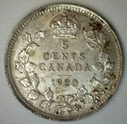 1920 Canada Silver Five Cents Circulated Au 5c Canadian Coin Almost Uncirculated