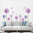 Purple Dandelions Wall Stickers Butterflies Flower Wall Decals Wall Art Decor 