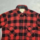 Vintage Melton Shirt Jacket Mens Medium Red Buffalo Plaid Wool Blend Outdoors