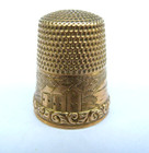 Antique 14 Kt Gold Scenic Design Thimble By Waite  Thresher Co  Early Star Mark