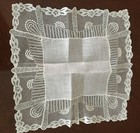 Nos Vintage Ivory Linen Hankie W Wide Net Lace Border Floral Edge Bridal Wedding