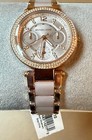Michael Kors Parker Pink Dial Two Tone Steel Strap Watch For Women - Mk6110