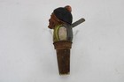 Vtg Hand Carved Painted Wood Mechanical Wine Bottle Cork Stopper - Great Detail 