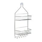 2 Tier Shower Caddy Chrome Overhead Storage Basket Hooks Suction Cups Organizer
