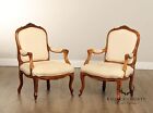 Antique French Louis Xv Style Pair Of Carved Walnut Fauteuil Armchairs