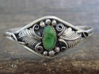 Native American Sterling Silver   Turquoise Feather Bracelet Signed Yazzie