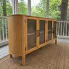 Mid Century Modern Sideboard Buffet Cabinet 4 Glass Doors Natural Wood Credenza